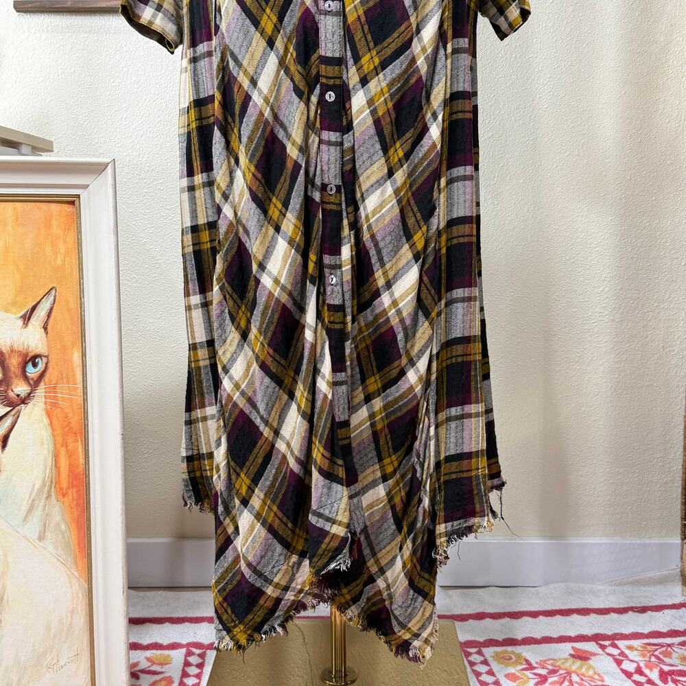 Natural Life Plaid Maxi Shirt Dress Fairy Grunge Whimsigoth Lagenlook Boho M - Picture 4 of 8